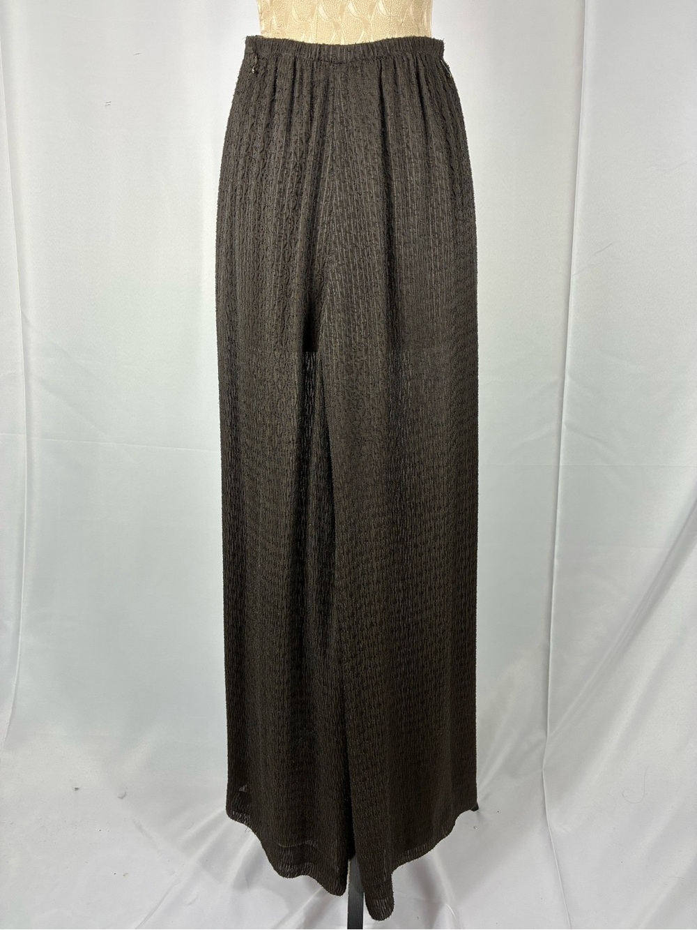 Donna Karan Brown Silk Textured Wide-Leg Pants
